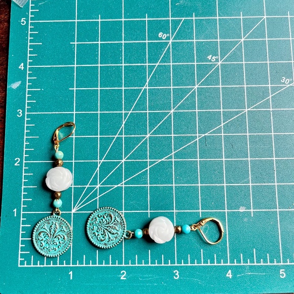 Handmade Turquoise, Amazonite & Patina Dangle Earrings - Boho Earrings - OOAK - Picture 3 of 7